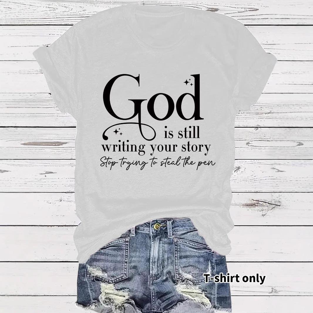 GOD slogan pattern round neck short sleeved shirt - Image 3