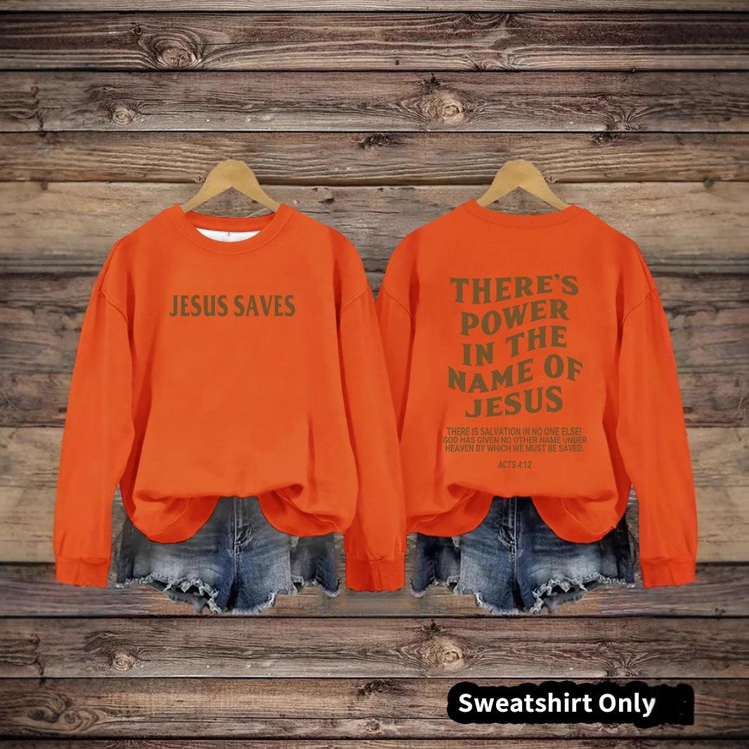 Round neck JESUS SAVES printed pullover sweatshirt sweatshirt - Image 2