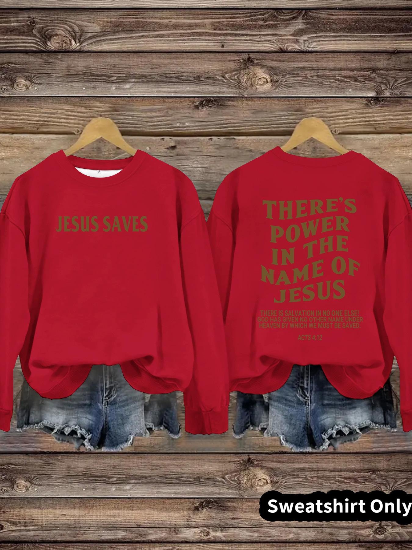 Round neck JESUS SAVES printed pullover sweatshirt sweatshirt - Image 9