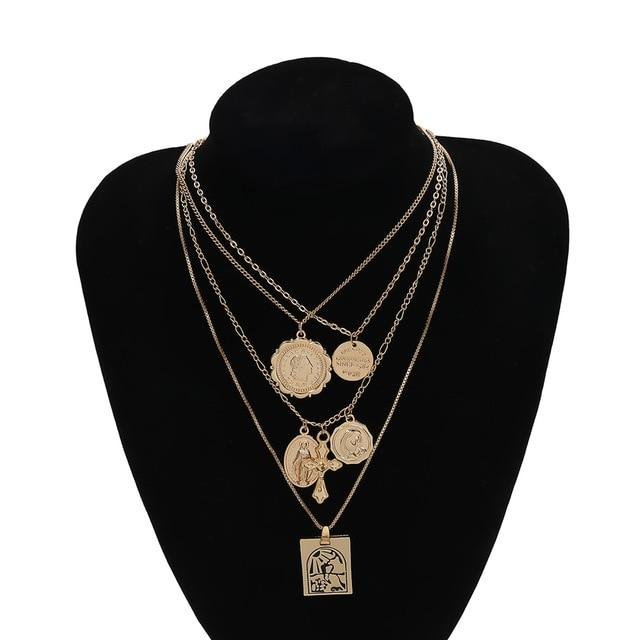 Vintage 4 Set Separable Chain Multi Layer Pendant Choker Necklaces Virgin Mary Jesus Cross Totem Square Jewelry Gift - Image 7