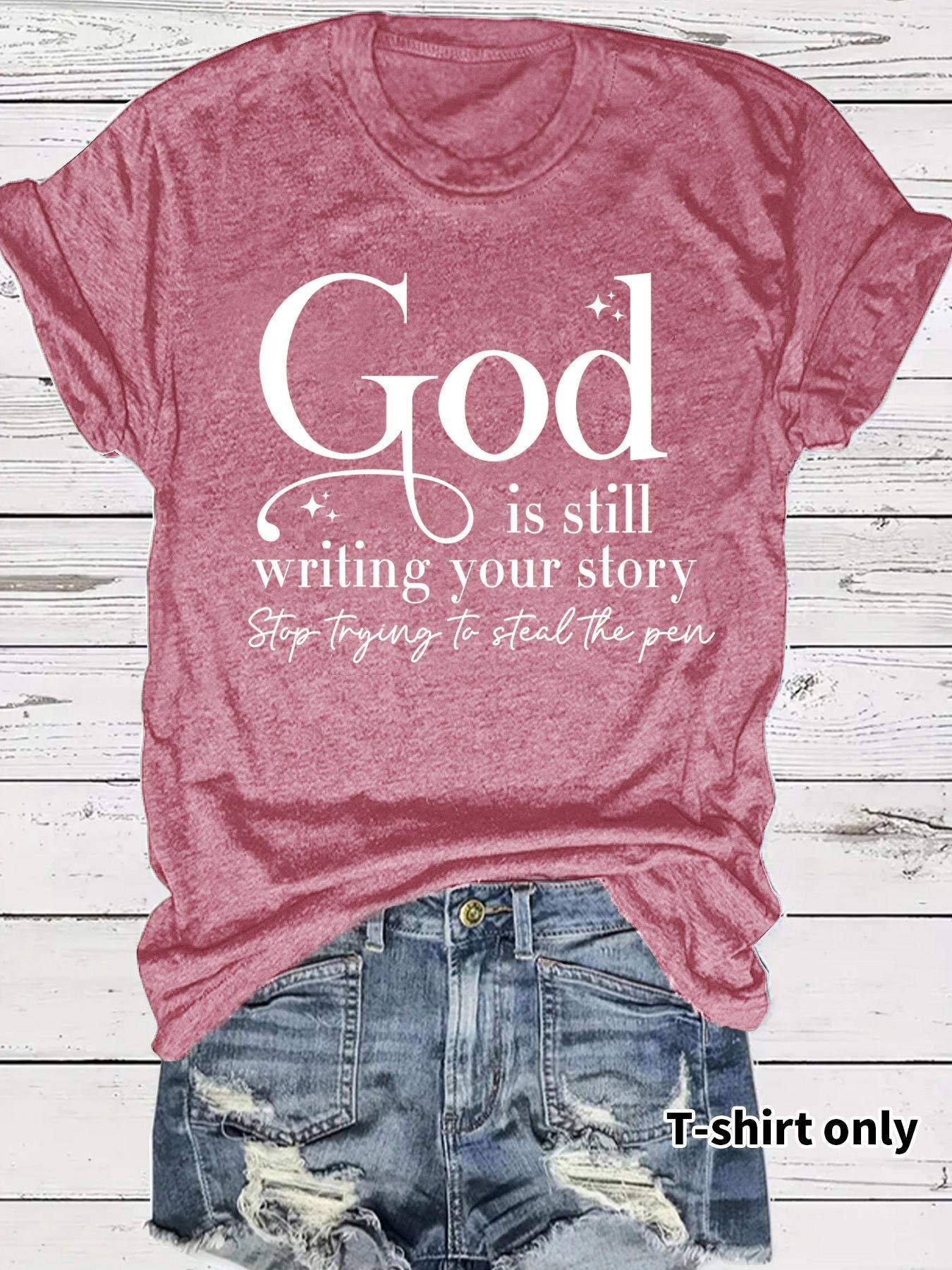 GOD slogan pattern round neck short sleeved shirt - Image 6