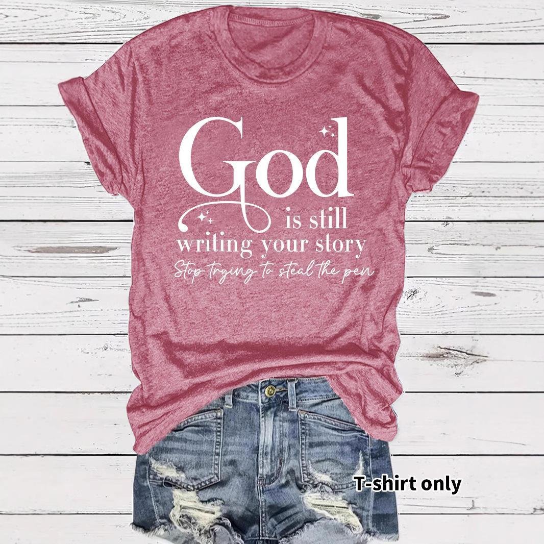 GOD slogan pattern round neck short sleeved shirt - Image 2