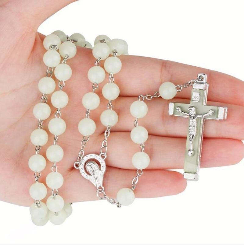 Classic Fashion Luminous Religious Style Christian Rosary Jewelry Luminous Rosary Cross Necklace - Image 2