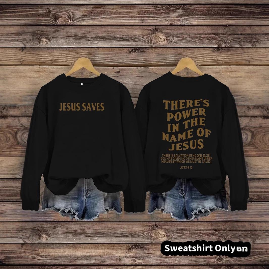 Round neck JESUS SAVES printed pullover sweatshirt sweatshirt - Image 5