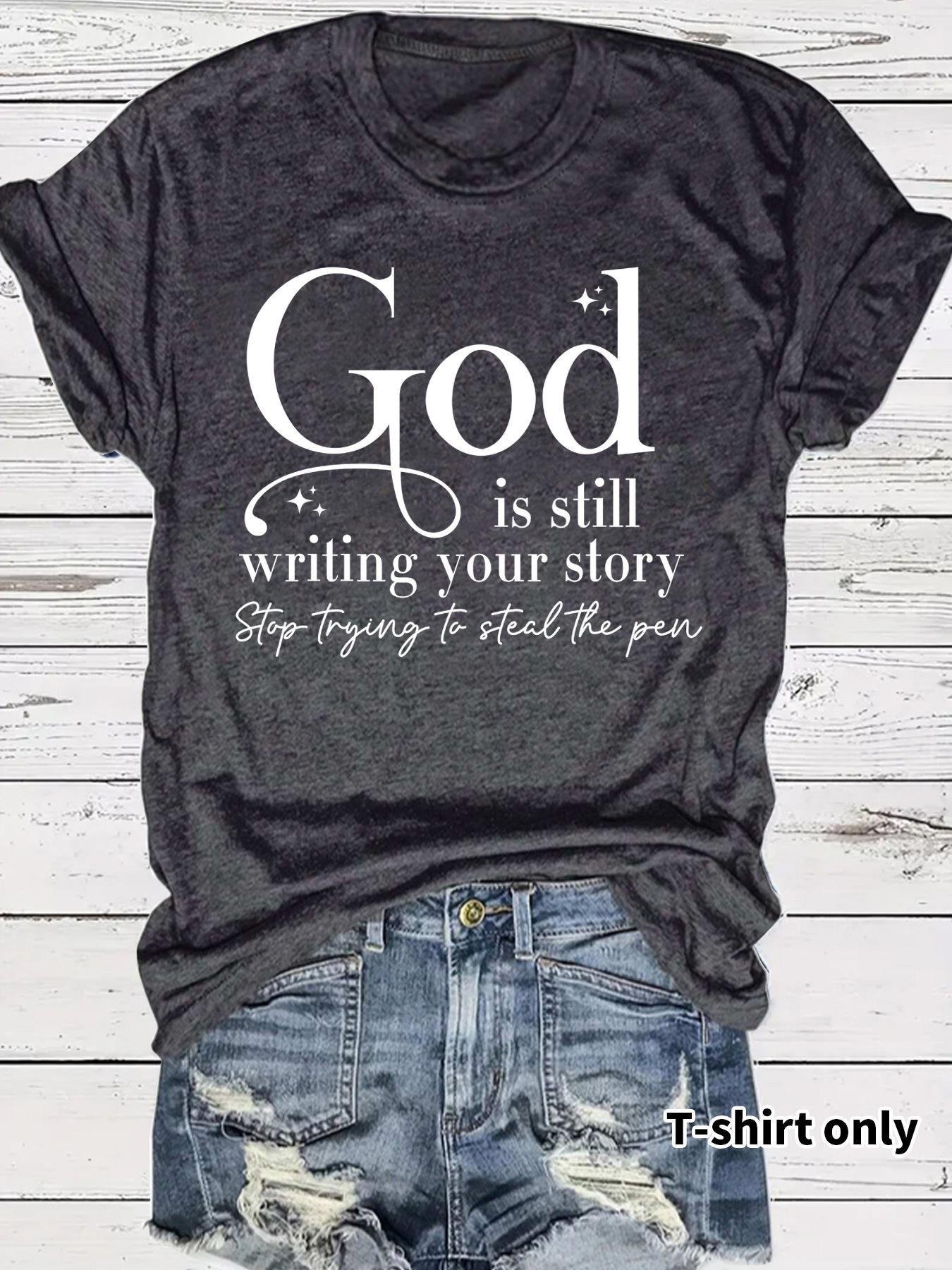 GOD slogan pattern round neck short sleeved shirt - Image 12