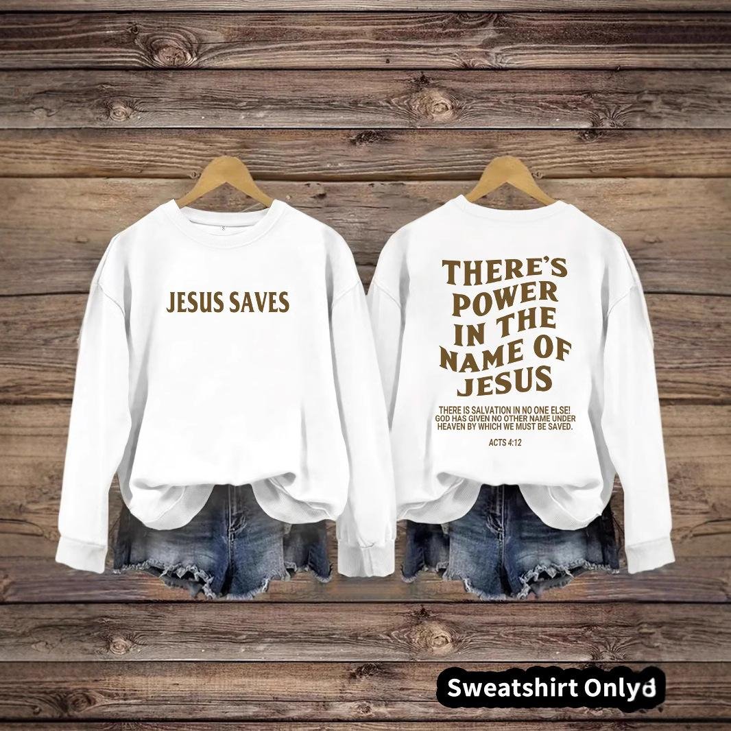 Round neck JESUS SAVES printed pullover sweatshirt sweatshirt - Image 3