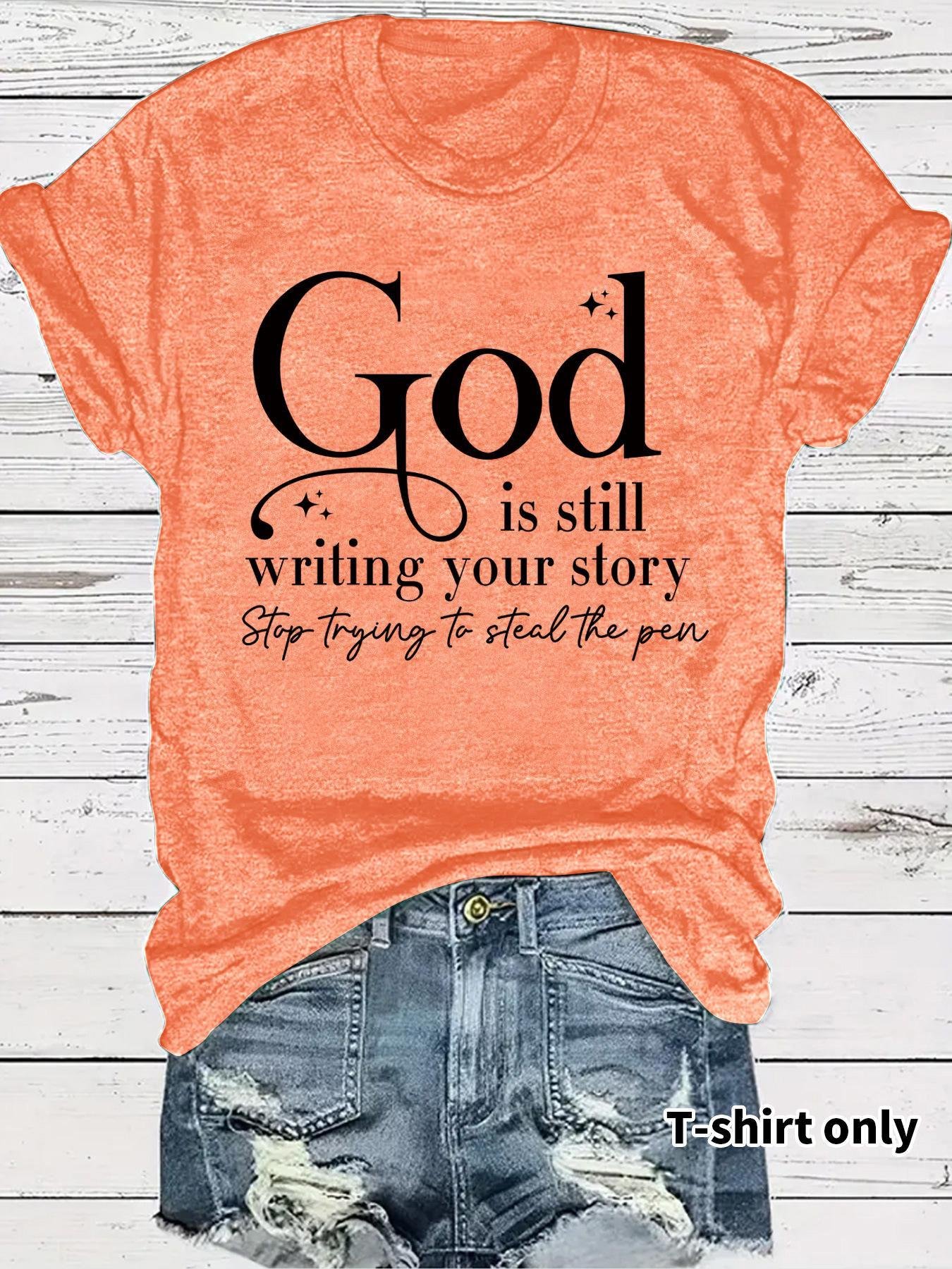GOD slogan pattern round neck short sleeved shirt - Image 11