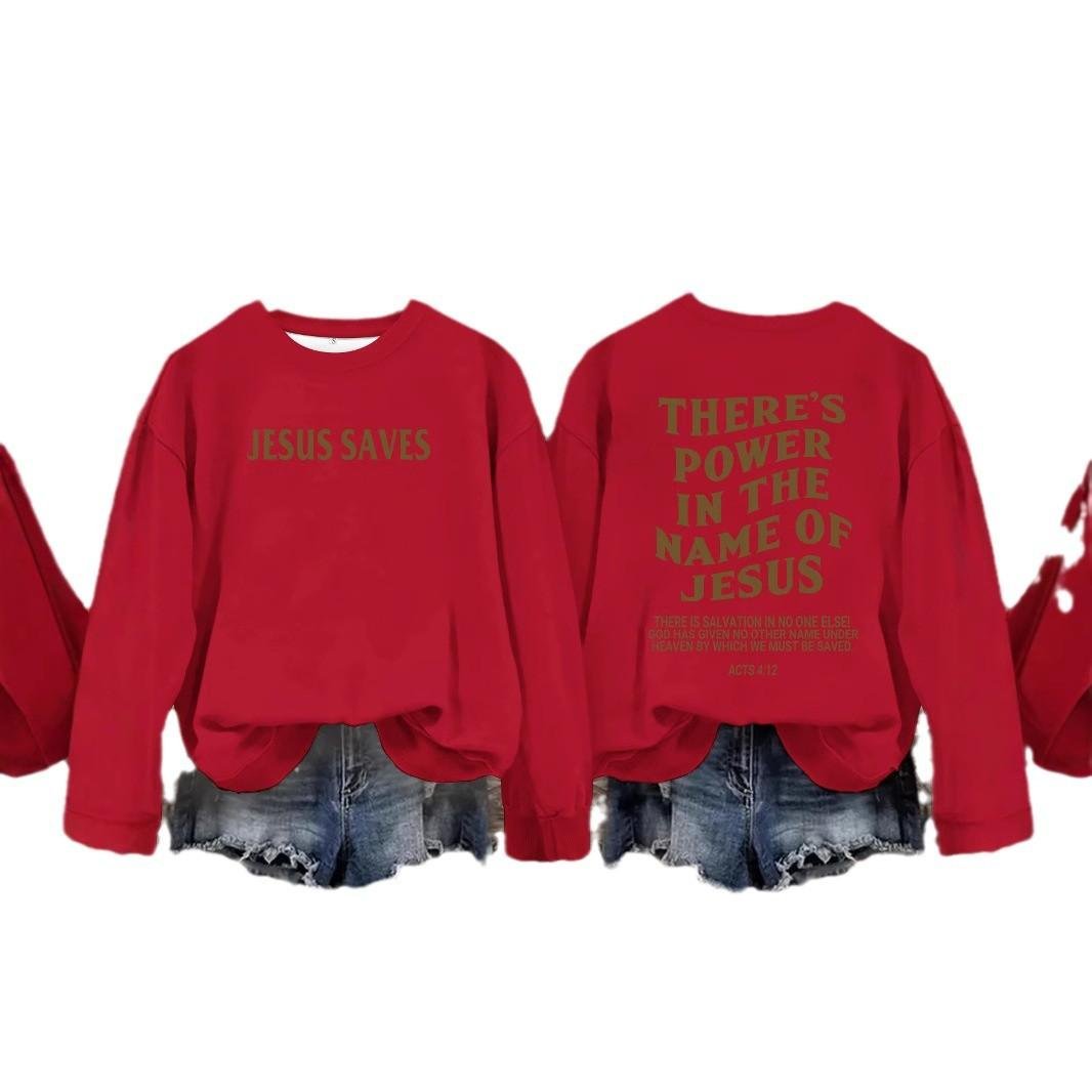 Round neck JESUS SAVES printed pullover sweatshirt sweatshirt