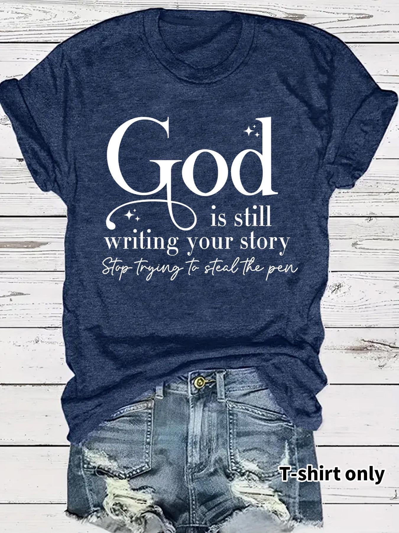 GOD slogan pattern round neck short sleeved shirt - Image 8