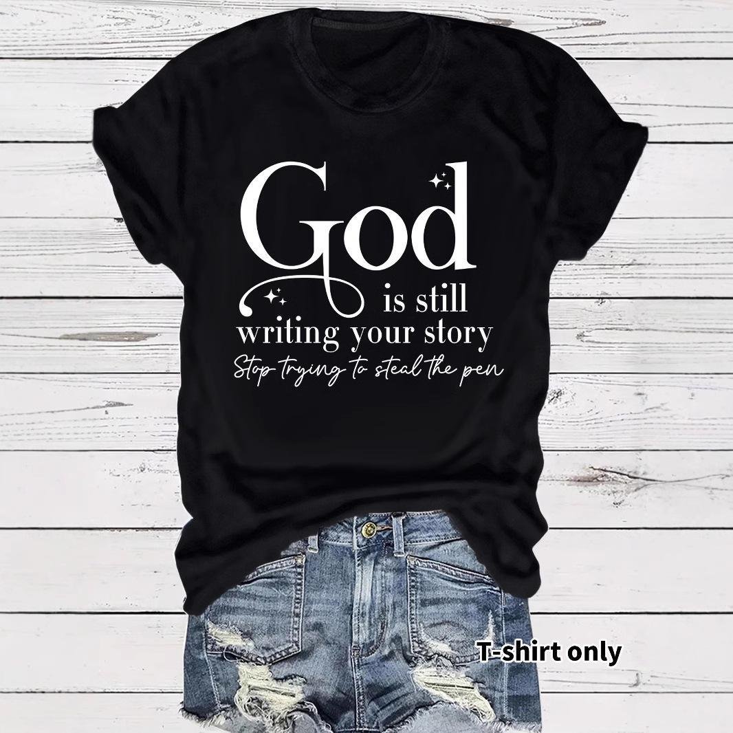 GOD slogan pattern round neck short sleeved shirt - Image 5
