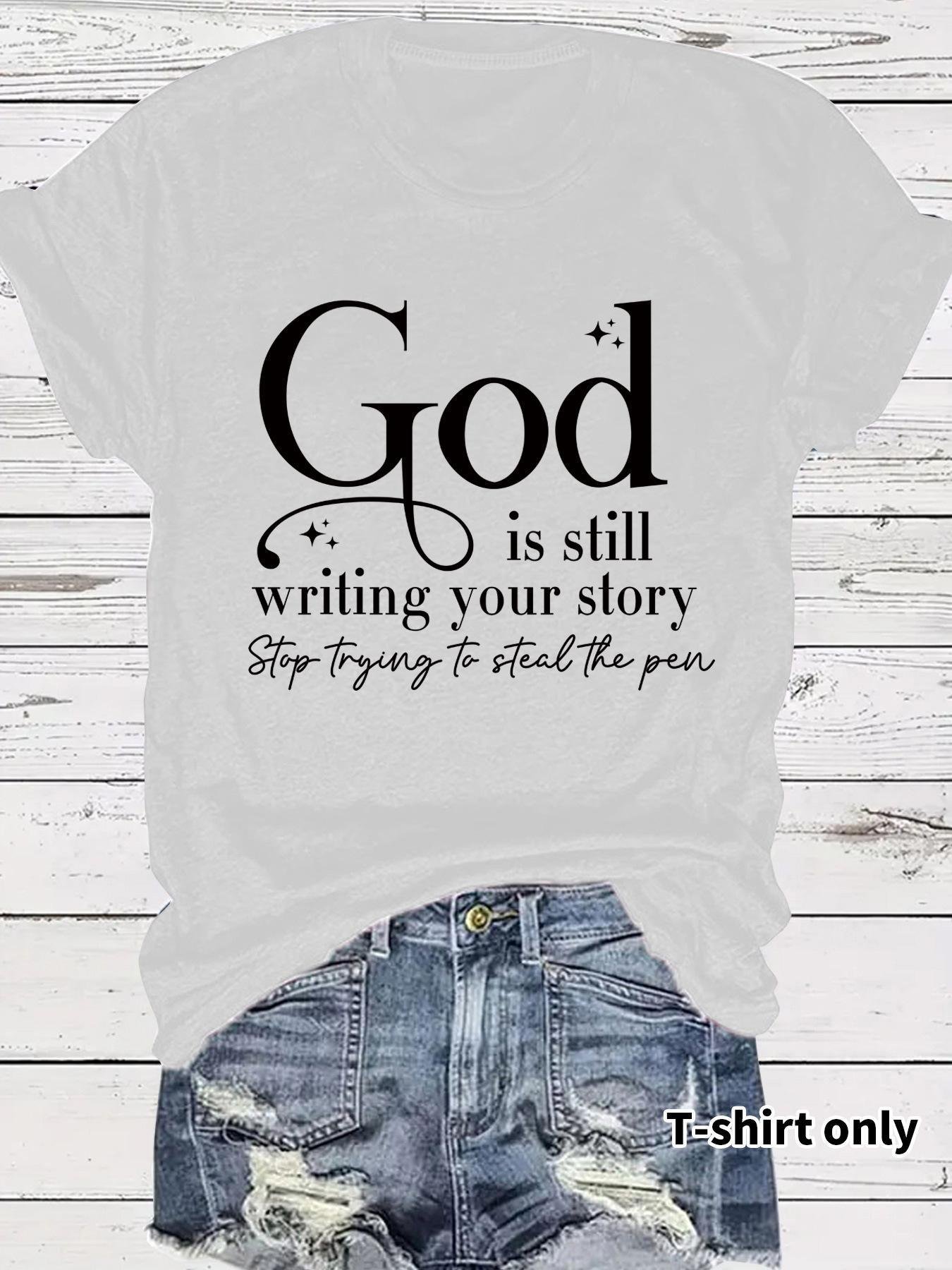 GOD slogan pattern round neck short sleeved shirt - Image 7