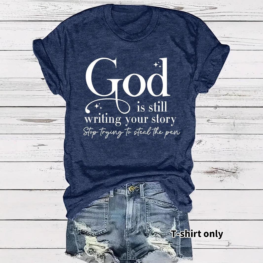 GOD slogan pattern round neck short sleeved shirt - Image 4