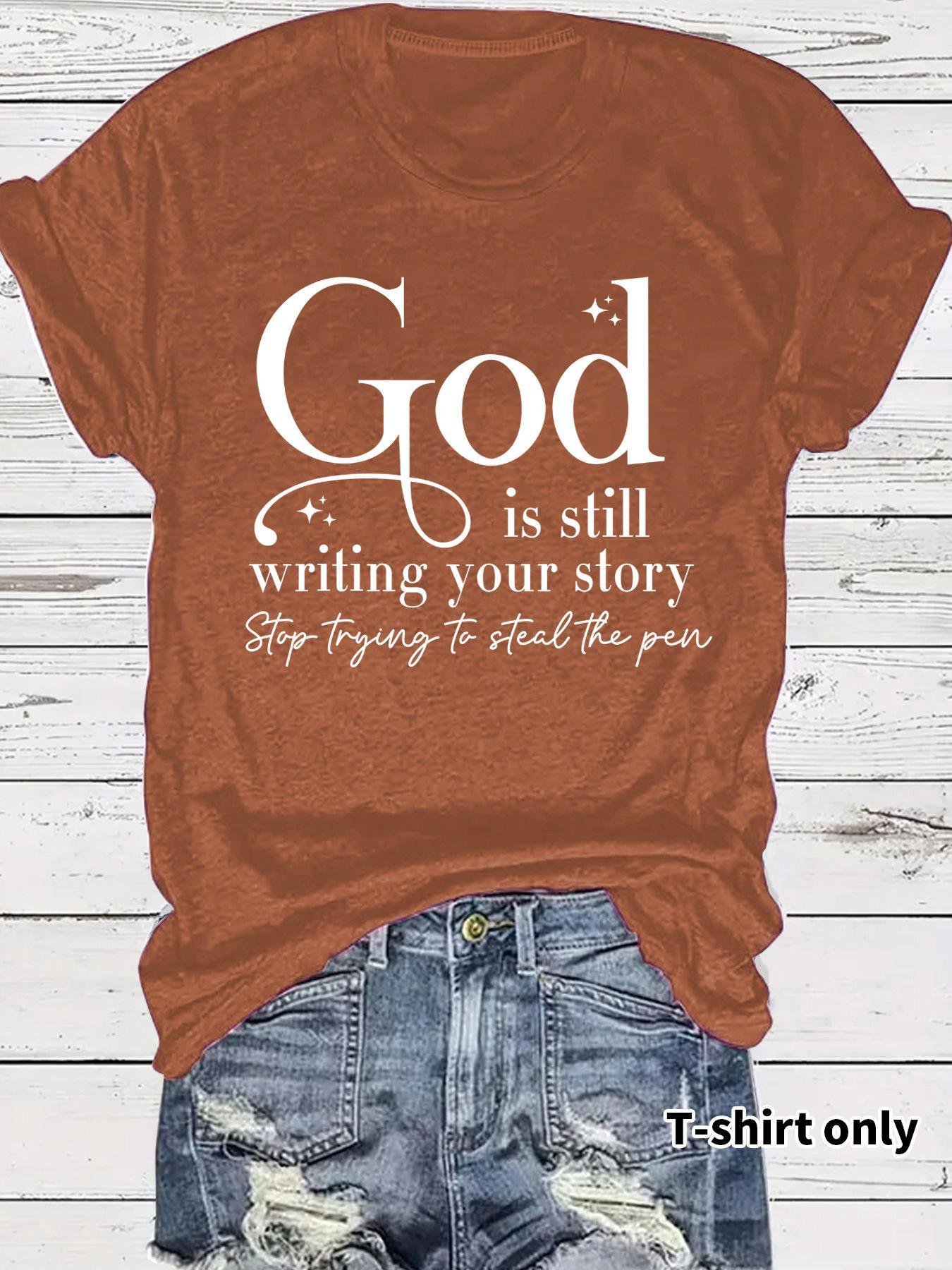 GOD slogan pattern round neck short sleeved shirt - Image 15