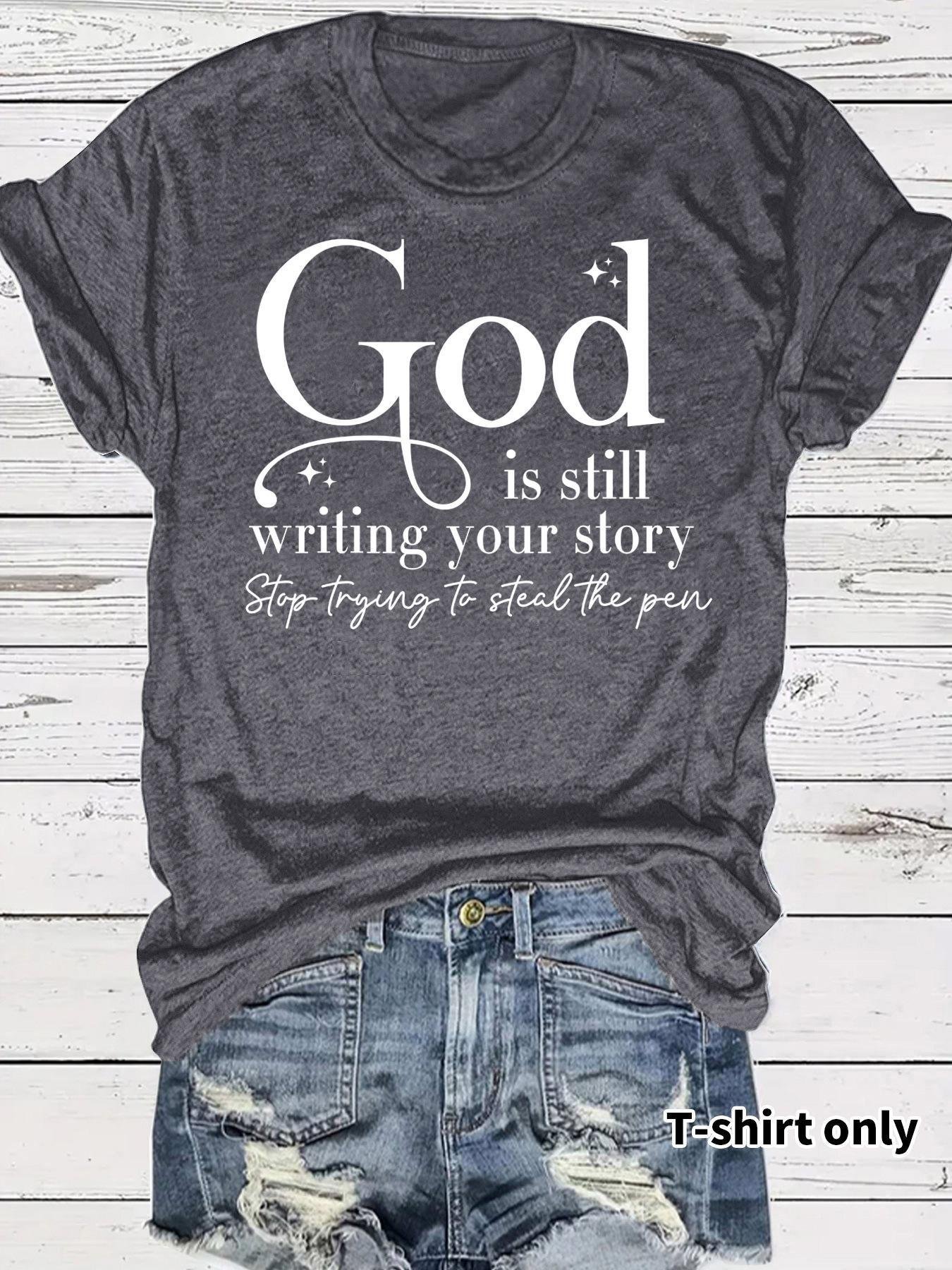 GOD slogan pattern round neck short sleeved shirt - Image 13