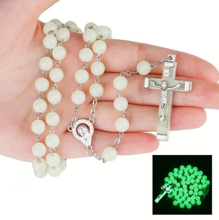 Classic Fashion Luminous Religious Style Christian Rosary Jewelry Luminous Rosary Cross Necklace - Image 3