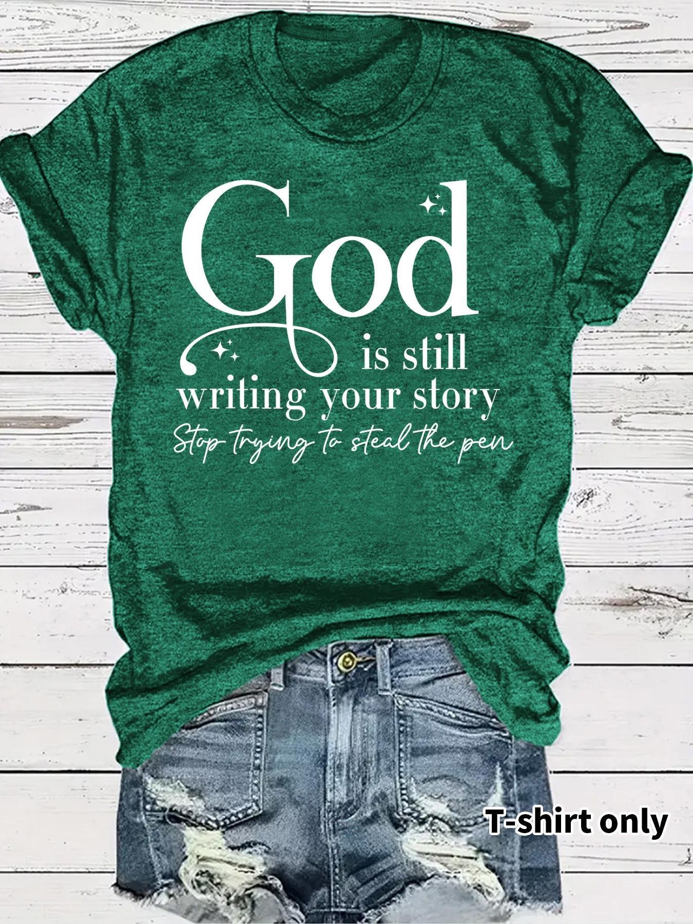 GOD slogan pattern round neck short sleeved shirt - Image 14